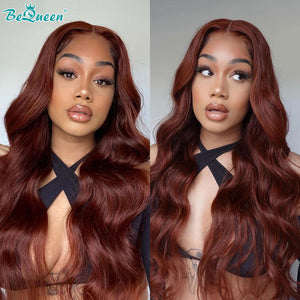 BEQUEEN Reddish Brown Body Wave 13X4 Lace Frontal Wig Human Hair Wig BeQueenWig