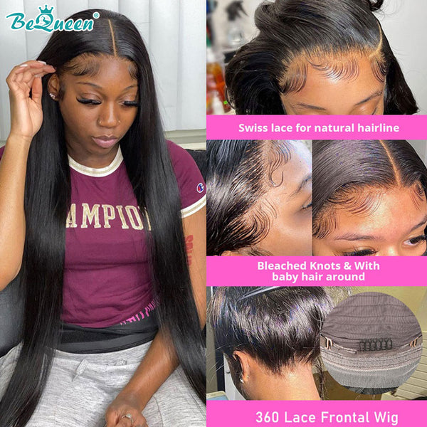 BEQUEEN 100% Human Hair Pre-Plucked Straight 360 Lace Frontal Wig BeQueenWig