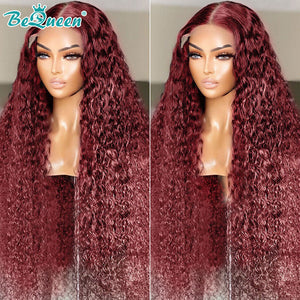 BEQUEEN Pre-Plucked Curly Wave 99J 13X6X1 Lace Wig 100% Human Hair Wig BeQueenWig