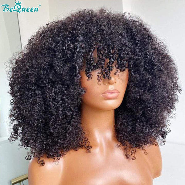 BEQUEEN Machine Made Kinky Curly Short Cut Wig 100% Human Hair BeQueenWig