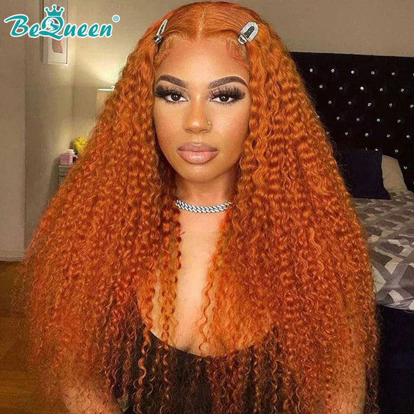 BEQUEEN Orange Curly Wave Lace Front Wig Blonde 13x1x6 T Part Transparent Lace Wig BeQueenWig