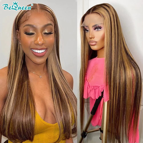 BEQUEEN 4#/MIX27 Straight 13X4 Lace Frontal Wig Human Hair Wig BeQueenWig