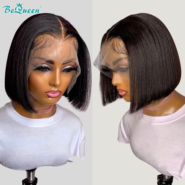 BEQUEEN 13x4 Lace Front Wig Straight Wave Bob Wig 100% Human Hair BeQueenWig