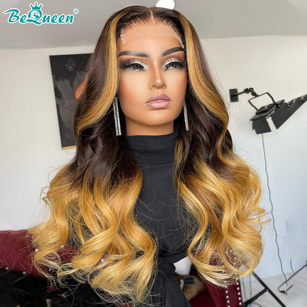 BEQUEEN 1B4MIX27 Body Wave 5x5 Lace Closure Wig 100% Human Hair Wig BeQueenWig