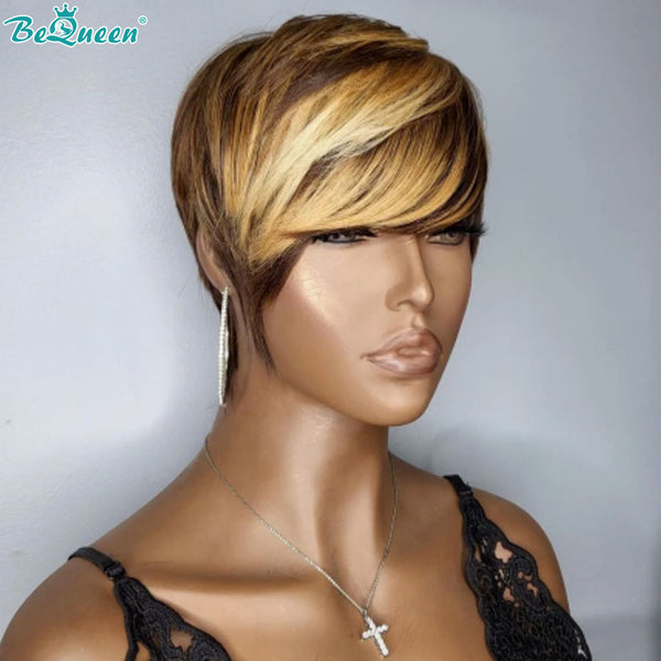 BEQUEEN F4/27# Machine Made Short Cut Wig Pixie Cut 100% Human Hair BeQueenWig
