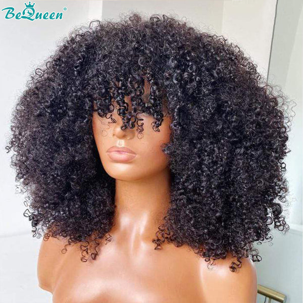 BEQUEEN Machine Made Kinky Curly Short Cut Wig 100% Human Hair BeQueenWig