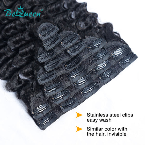 BEQUEEN Deep Wave Clip Ins Hair Extensions 120g/Set BeQueenWig
