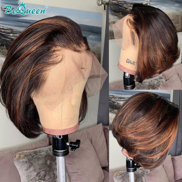 BEQUEEN 13x4 Lace Front Wig Straight 1bMIX30 Bob Wig BeQueenWig