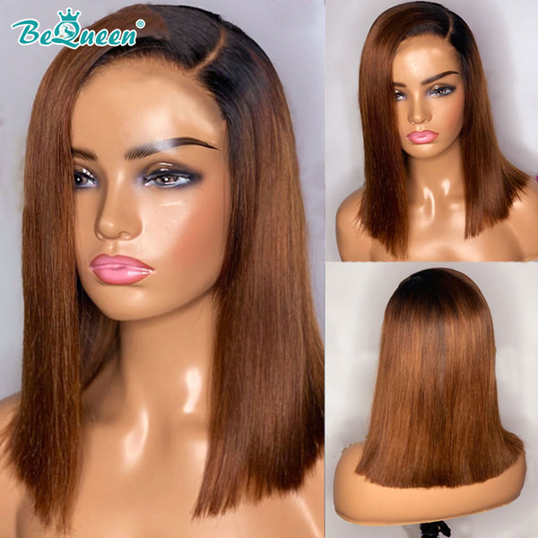 BEQUEEN T Part 1B Brown Short Cut Wig 100% Human Hair BeQueenWig