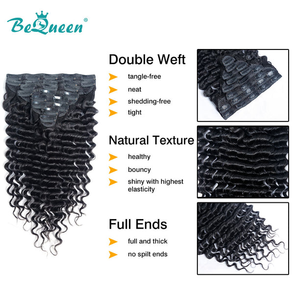 BEQUEEN Deep Wave Clip Ins Hair Extensions 120g/Set BeQueenWig
