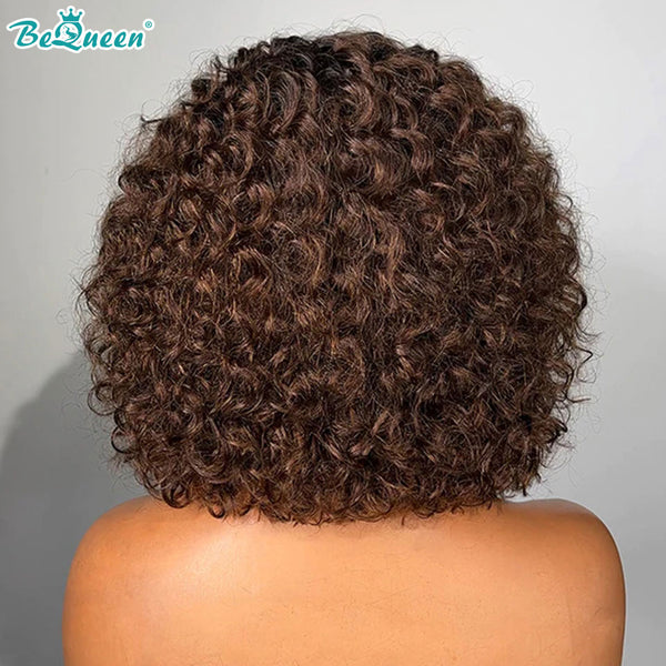 BEQUEEN 1B/4 Machine Made Curly Short Cut Wig Pixie Cut 100% Human Hair BeQueenWig