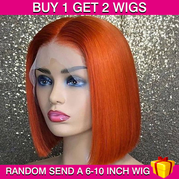 BEQUEEN Buy 1 Get 2 Wig - First Wig:13x4 Orange Straight Bob (Second Wig: 6-10 Inch Wig Randomly Sent) BeQueenWig