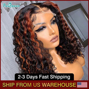 BEQUEEN 4x4/13x4 Highlighted red Curly Wave Short Bob Lace Closure Wigs BeQueenWig