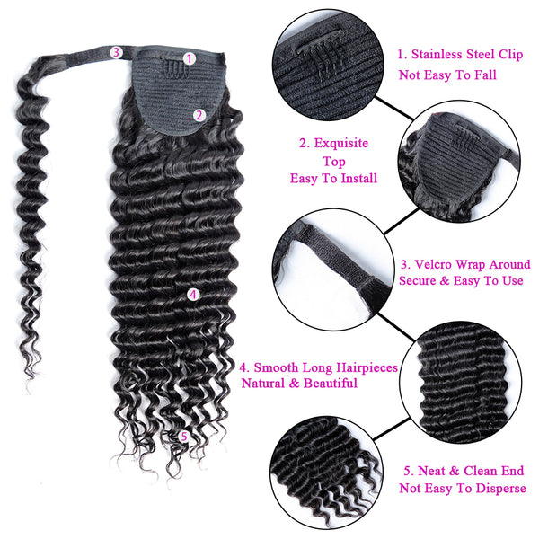 BEQUEEN Deep Wave Clip In Ponytail Human Hair Extensions Bequeen Office Store