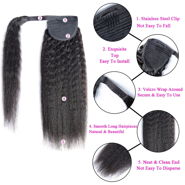 BEQUEEN Kinky Straight Clip In Ponytail Human Hair Extensions Bequeen Office Store