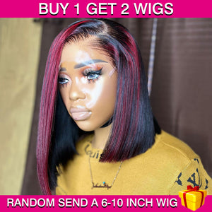 BEQUEEN Buy 1 Get 2 Wig - First Wig: 4x4 Red Highlights Straight Bob (Second Wig: 6-10 Inch Wig Randomly Sent) BeQueenWig