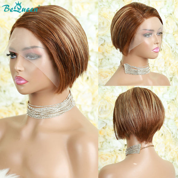 BEQUEEN Straight Wave T Part Wig Pixie Cut Short Wig 100% Human Hair BeQueenWig