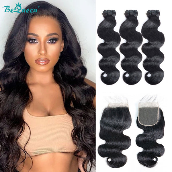BEQUEEN Body Wave Human Hair Bundles With 5x5 Lace Closure BeQueenWig