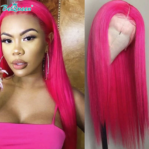 BEQUEEN Pink Straight 13X4 Lace Frontal Wig Human Hair Wig BeQueenWig