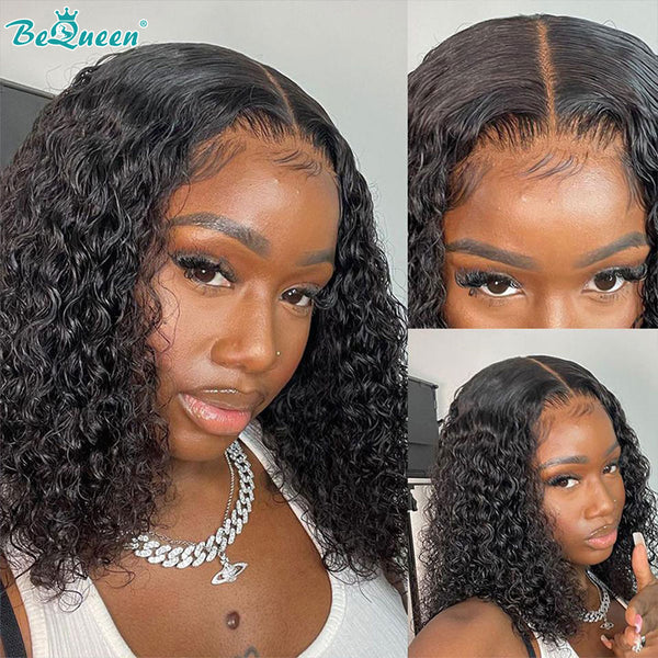 BEQUEEN 13x4 Lace Front Wig  Curly Wave Bob Wig 100% Human Hair BeQueenWig