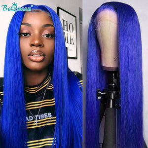 BEQUEEN Blue Straight 13X4 Lace Frontal Wig Human Hair Wig BeQueenWig