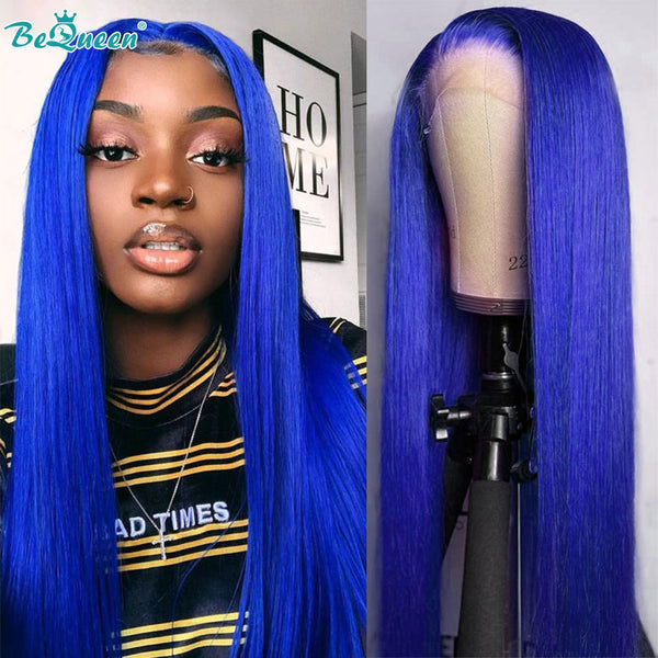 BEQUEEN Blue Straight 13X4 Lace Frontal Wig Human Hair Wig BeQueenWig