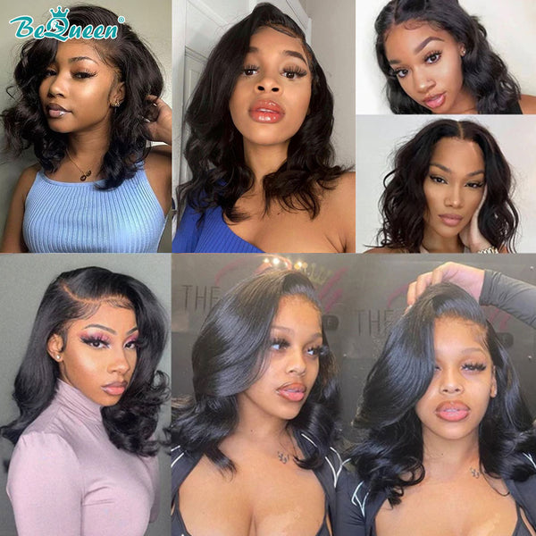 BEQUEEN 13x4 Lace Front Wig Body Wave Bob Wig 100% Human Hair BeQueenWig