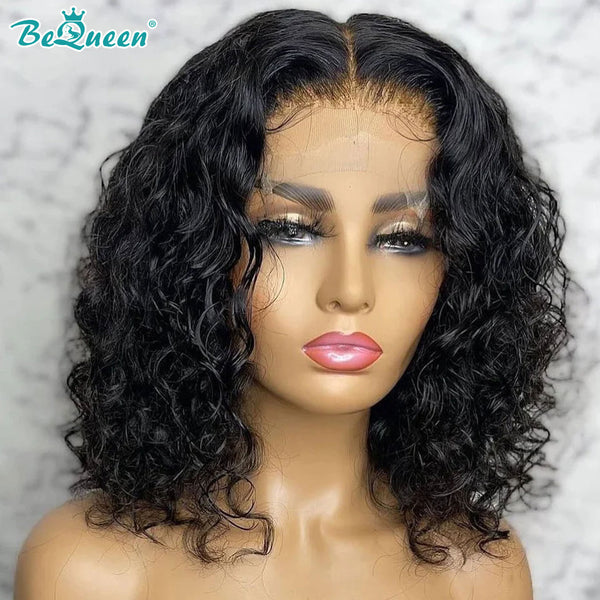 BEQUEEN 13x4 Lace Front Wig Water Wave Bob Wig 100% Human Hair BeQueenWig