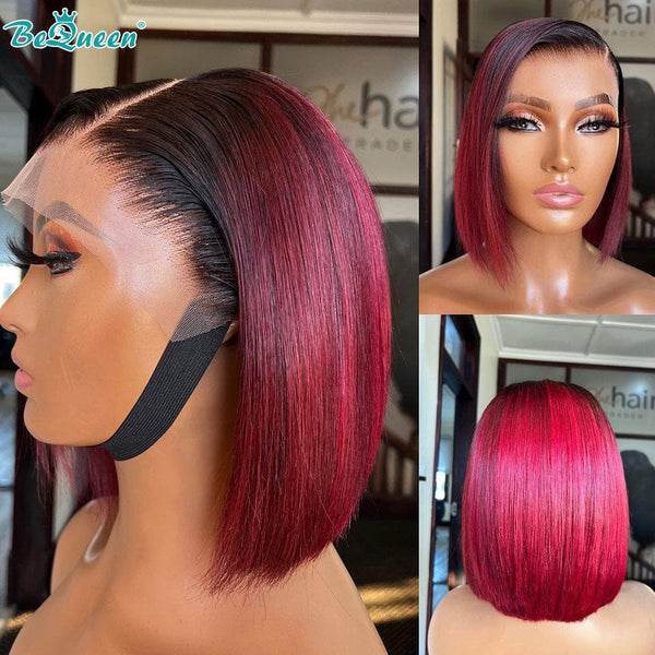 BeQueenWig BEQUEEN 13x4 Lace Front Wig Straight 1B99J Bob Wig