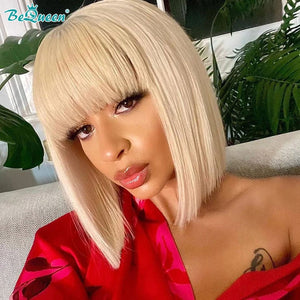 BeQueenWig 1B / 200% / 10 BEQUEEN 613 Straight Machine Made Wig With Bangs