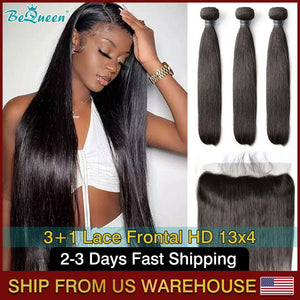 BEQUEEN Straight Weave 3 Bundles With HD13x4 Lace Frontal BeQueenWig