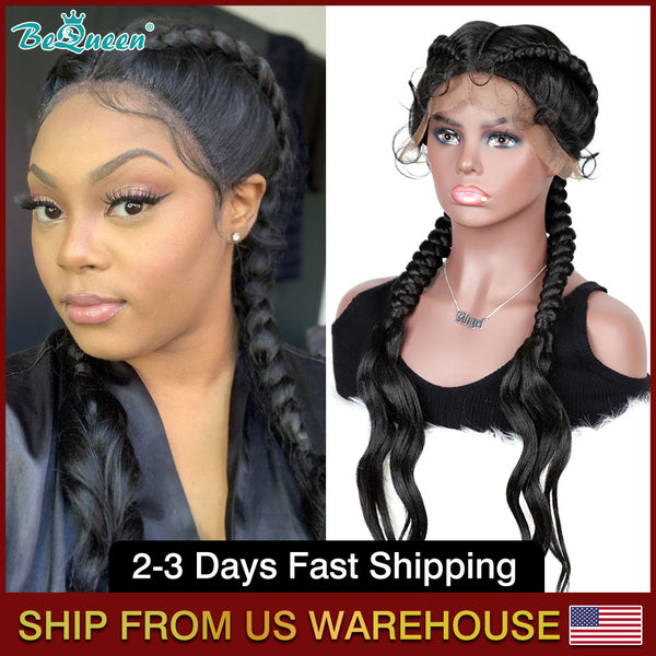 BEQUEEN Box Braids Lace Frontal Wig African Synthetic 4 Braid Wig BeQueenWig