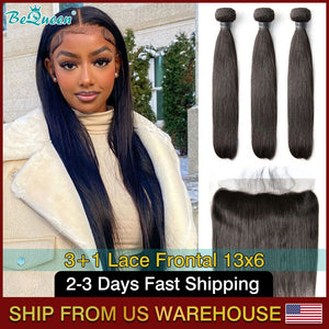 BEQUEEN Straight Weave 3 Bundles With 13X6 Lace Frontal BeQueenWig