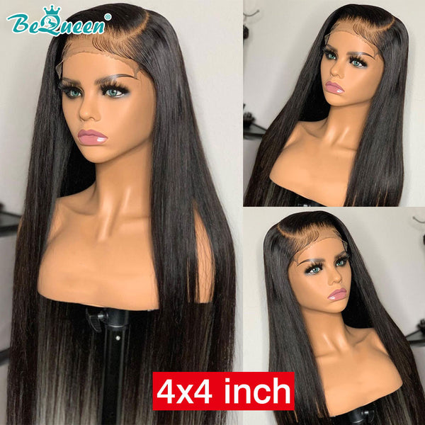 BEQUEEN 4x4 Lace Closure Wig Straight 100% Human Hair Wigs BeQueenWig